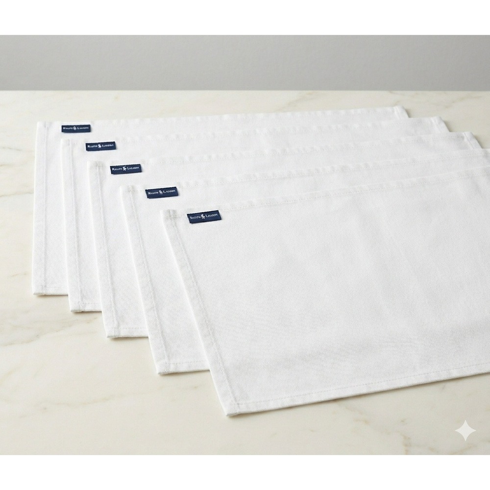 Ralph Lauren Beige Denim Cotton Placemats Set of 4  Label Logo Rectangular